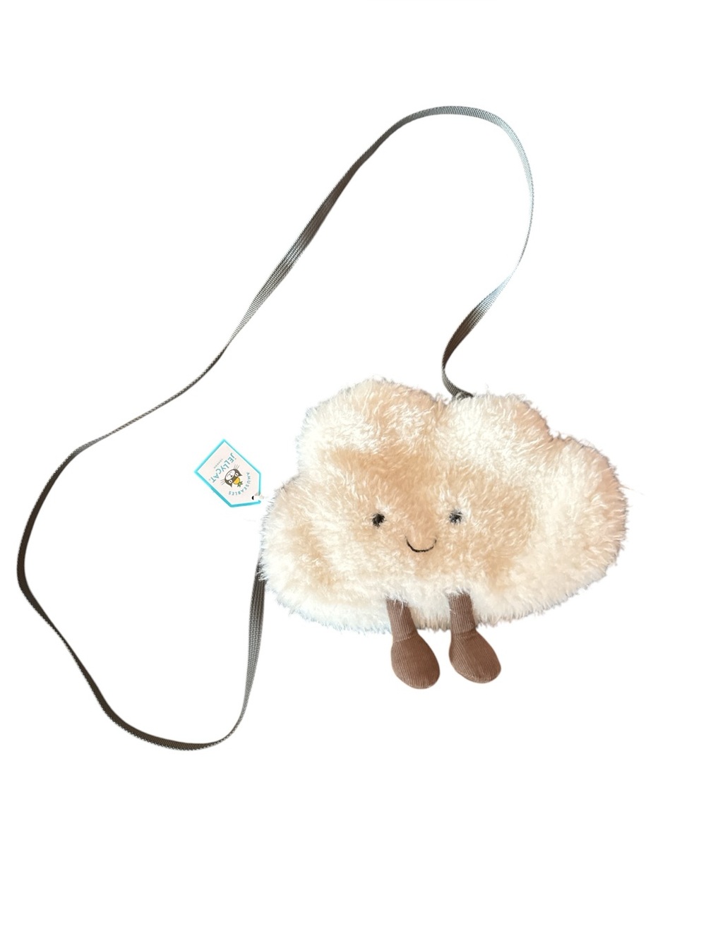 Jellycat Amuseable White Cloud Crossbody Bag with Brown Feet